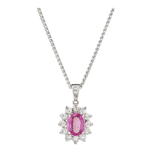 No Heat Natural Pink Sapphire Diamond Necklace 18k White Gold Vintage Jewellery size 0.47