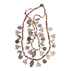 Early 20th Century Early 20th Century Charms, Coral and Silver Moroccan Necklace