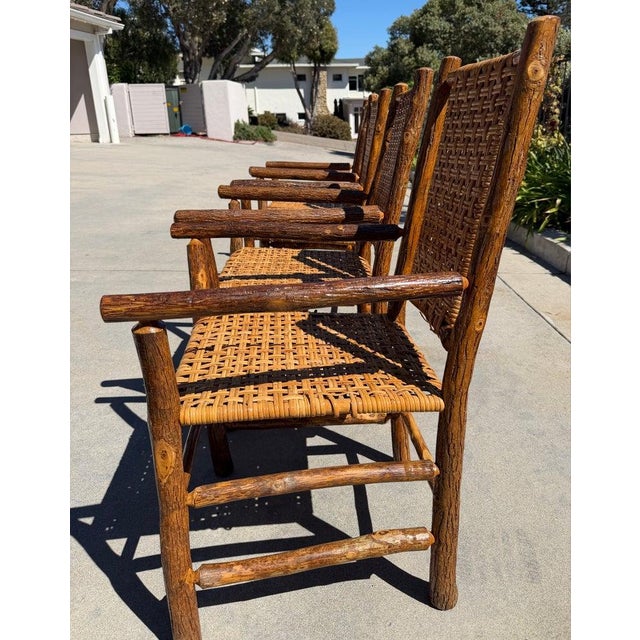 Folk Art Set of Four 1930s Old Hickory Arm Chairs For Sale - Image 3 of 10