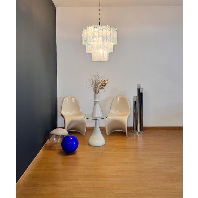 1990s Large Three-Tier Pendant Light with Murano 52 Blue Alabaster Glass Tubes, 1990s For Sale - Image 5 of 17