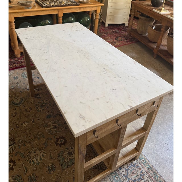 Wood Large Marble Top Kitchen Island by Adoorne For Sale - Image 7 of 8