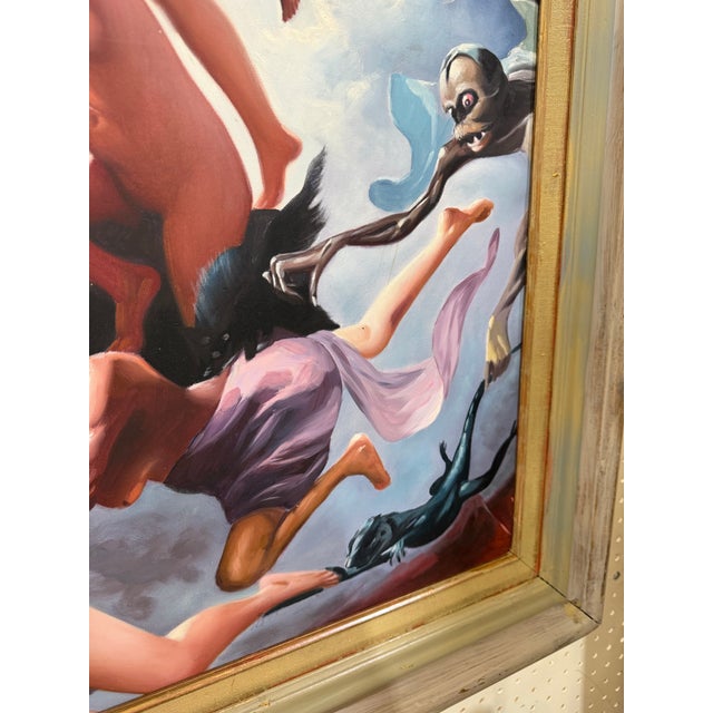 Paint 1930s Oil Painting Witches Going to Their Sabbath After Luis Ricardo Falero 38x32" For Sale - Image 7 of 10