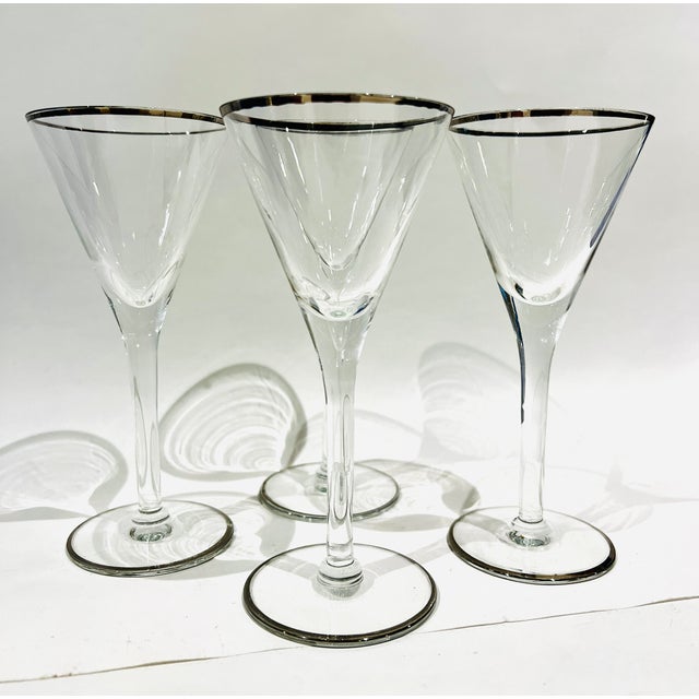 Late 20th Century Vintage Silver Rim Trumpet Style Cocktail Glasses - Set of 4 For Sale - Image 5 of 5