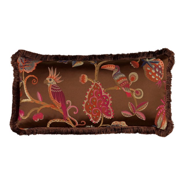 Schumacher Birds of Paradise Lumbar Pillow In Chestnut For Sale