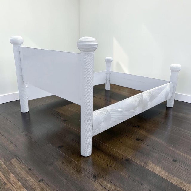 Art Deco Pencil Reed Rattan Queen Bed Frame For Sale - Image 3 of 6