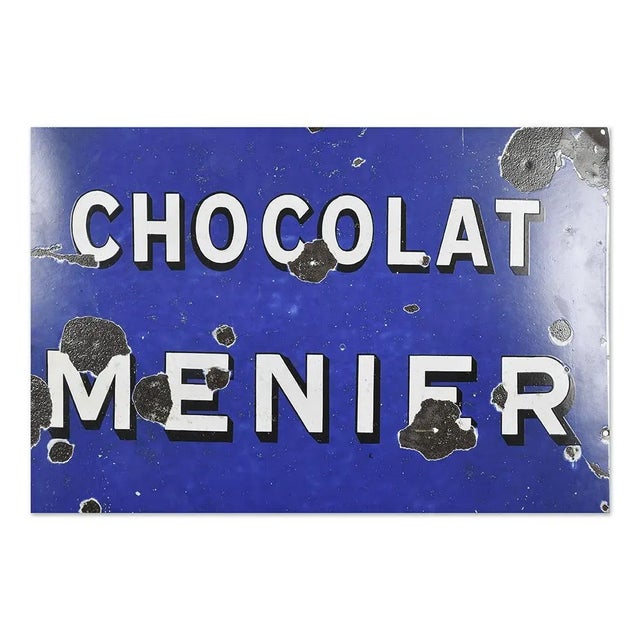 Menier Chocolate Enameled Sheet Metal Plate For Sale - Image 3 of 7