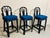 1970s Vintage Rattan Counter Stools Trio Blue Seats Fan Back For Sale In Los Angeles - Image 6 of 12