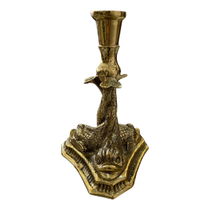 Late 20th Century Brass Candlestick With Three Entwined Dolphin Koi Fish