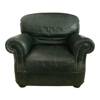 Italian Green Leather Arm Chair For Sale