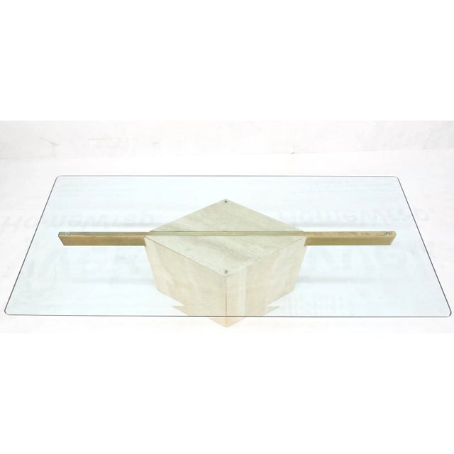 Artedi Diamond Shape Pedestal Travertine Base Glass Top Rectangle Coffee Table For Sale - Image 4 of 13