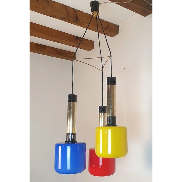 1960s Mid-Century Glass Pendants Chandelier, by Stilnovo 1960 For Sale - Image 5 of 12