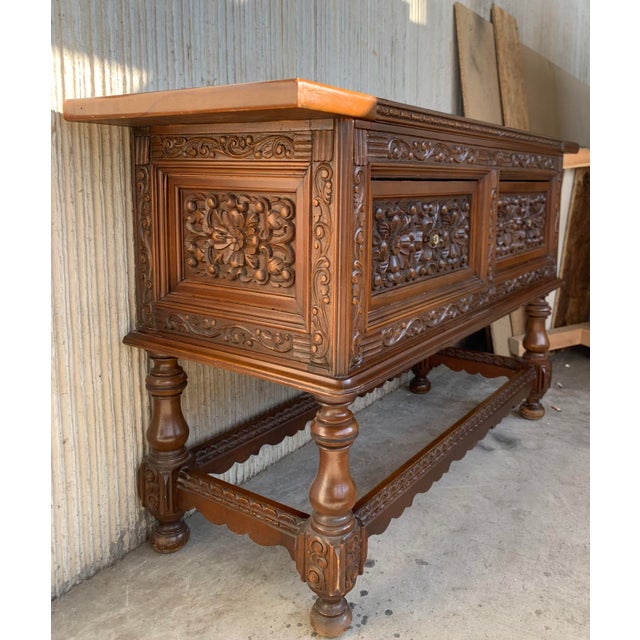 1930s Spanish Walnut Console Chest For Sale - Image 4 of 11