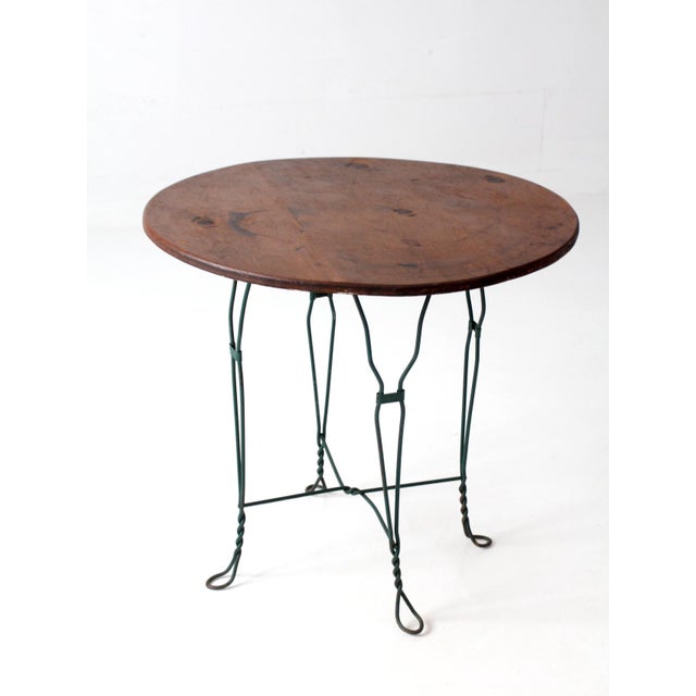 Vintage Mid-Century Wrought Iron Bistro Table With Wood Top For Sale - Image 11 of 13