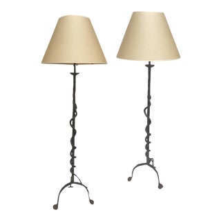 20th Century Hand-Forged Iron Snake Floor Lamps - a Pair For Sale