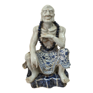 Chinese Vintage Ceramic Buddhist Sculpture,Hand Carved Blue and White Porcelain the Eighteen Arhats Statue