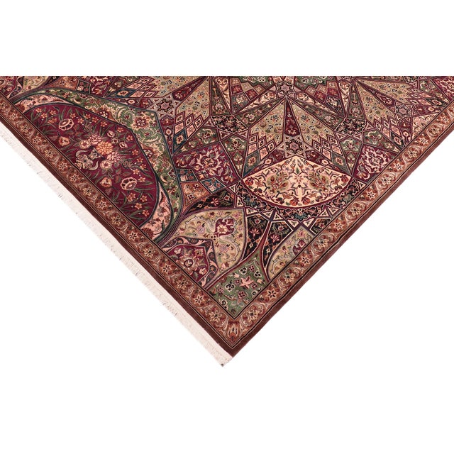Shabby Chic Mughal Art Inspired Pak-Persian Red/Brown Wool Rug - 9'1'' X 13'3'' For Sale - Image 3 of 9