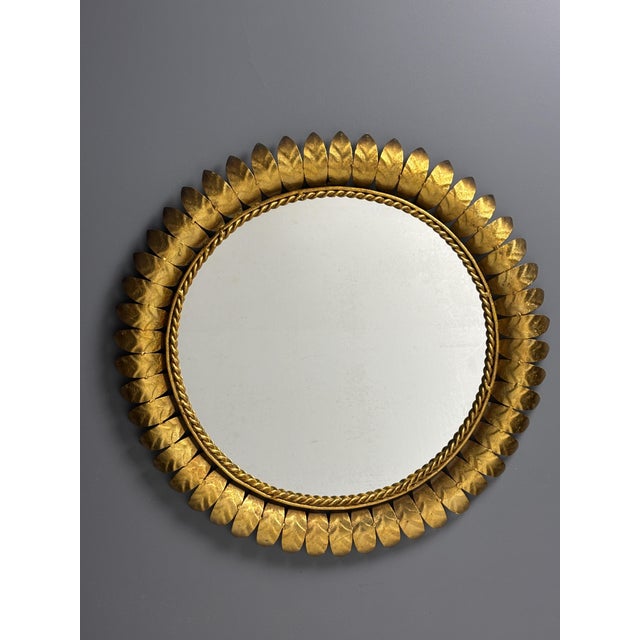 Mid-Century Bohemian Hollywood Regency Spanish Gilt Metal Sun Mirror, 1950s For Sale - Image 6 of 17