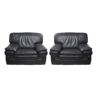 Pair Roche Bobois Leather Club Lounge Chairs For Sale