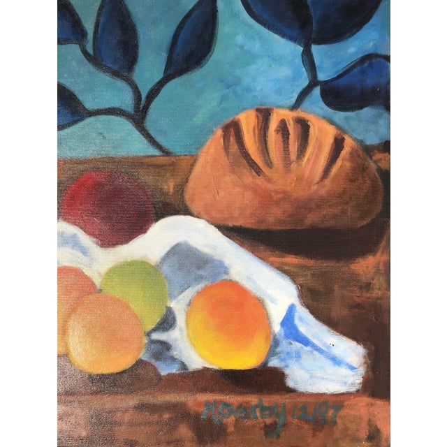 Original Contemporary Still Life Tabletop W/Fruit & Bread Painting For Sale - Image 4 of 7
