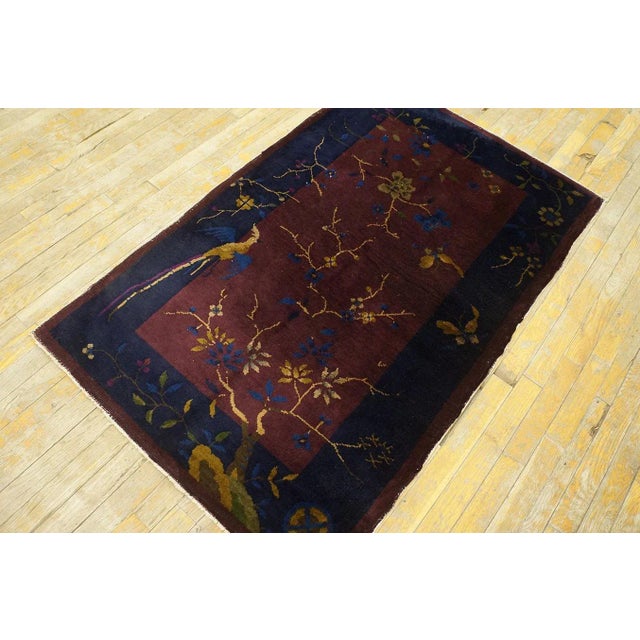 Art Deco Awe-Inspiring Antique Chinese Art Deco Rug in a Purple Ground Color Wiht Floral Design For Sale - Image 3 of 6