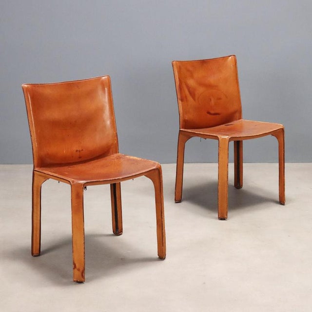 CAB 412 Chairs in Cognac-Colored Leather attributed to Mario Bellini for Cassina, Set of 2 For Sale - Image 9 of 9