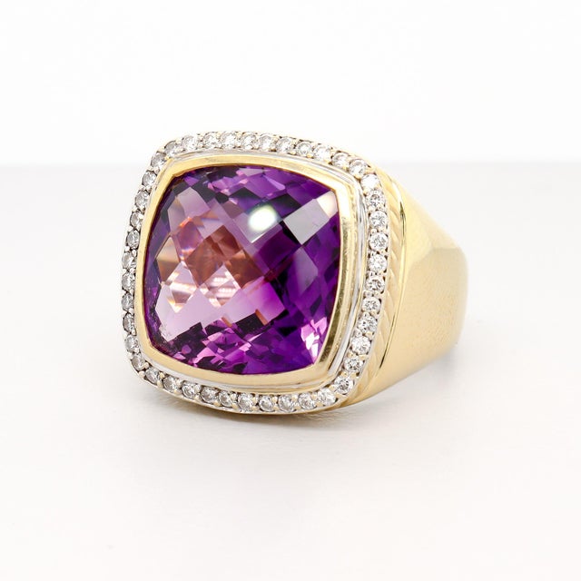 Metal Vintage David Yurman 18k Yellow Gold, Amethyst, & Diamond Albion Cocktail Ring For Sale - Image 7 of 14