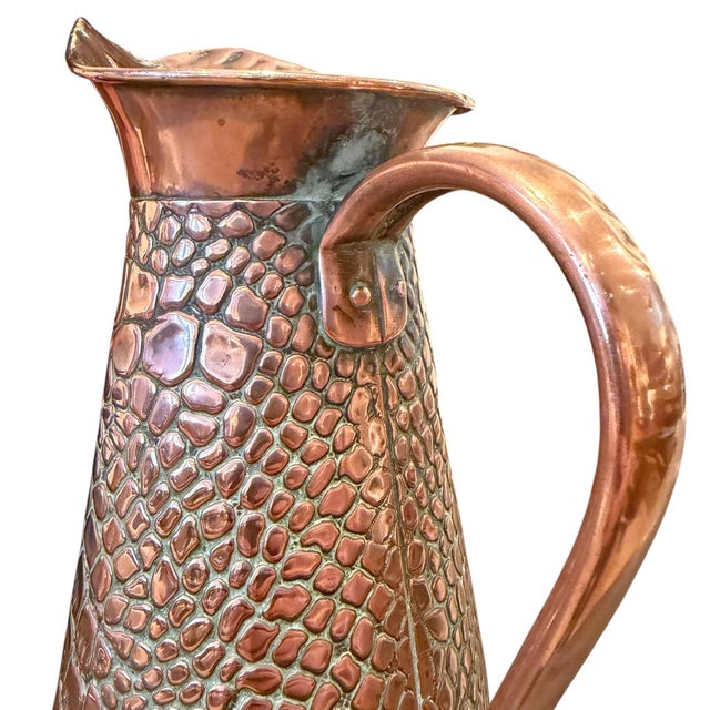 Metal English Arts & Crafts Crocodile Stamped Copper Pitcher For Sale - Image 7 of 12