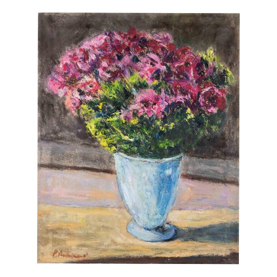 Pino Romanò, Flowers, Oil Painting on Canvas, 1990s For Sale