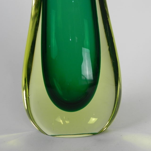 Murano Sommerso Vase in Green and Yellow-Amber Glass, 1960s For Sale - Image 14 of 15