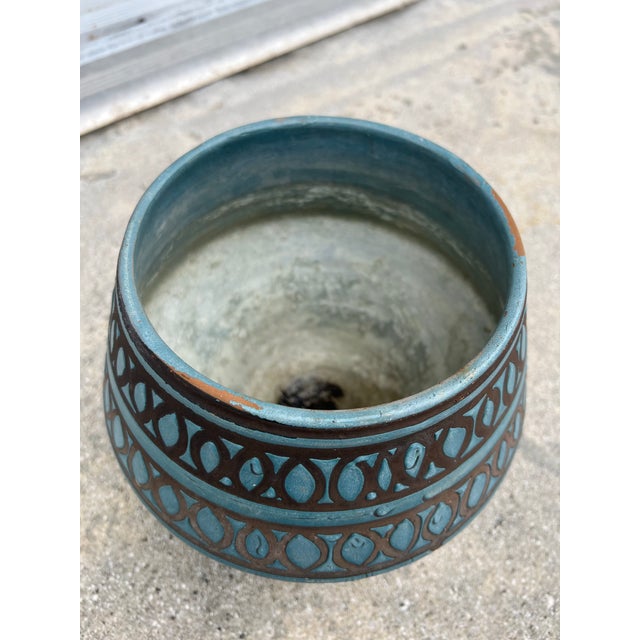 Mid 20th Century Mid 20th Century Italian Teal Planter With Geometric Design For Sale - Image 5 of 6