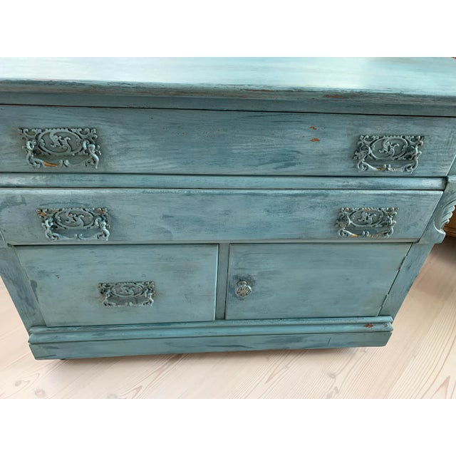 Wood Antique Oak Petite Chest of Drawers in Blue Paint For Sale - Image 7 of 12