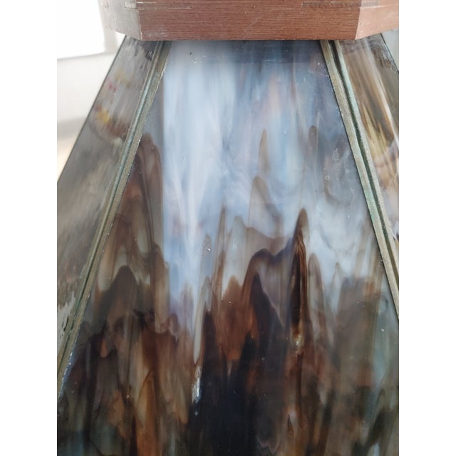 Mid 20th Century Vintage Mid-Century Modern Arts & Crafts Style Slag & Walnut Hanging Lamp For Sale - Image 5 of 8