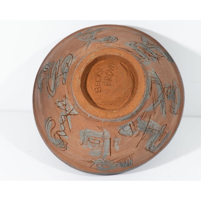 Becky Brown Signed Studio Pottery Bowl With Incised Design For Sale In Indianapolis - Image 6 of 8