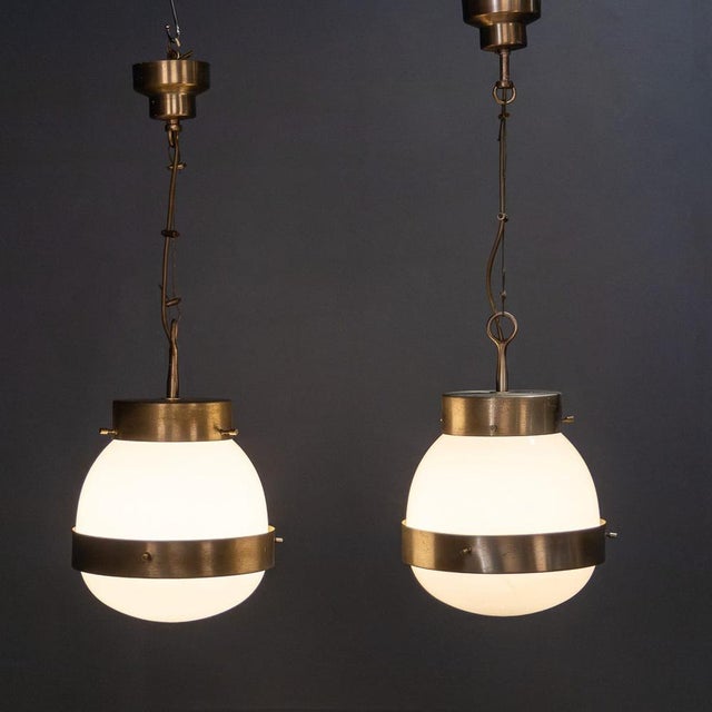 Vintage Italian Delta Opaline Pendant Lights by Sergio Mazza for Artemide, 1960s, Set of 2 For Sale - Image 6 of 17