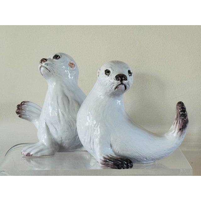 Mid-Century Italian Glazed Terracotta Seal Pups - a Pair For Sale - Image 4 of 12