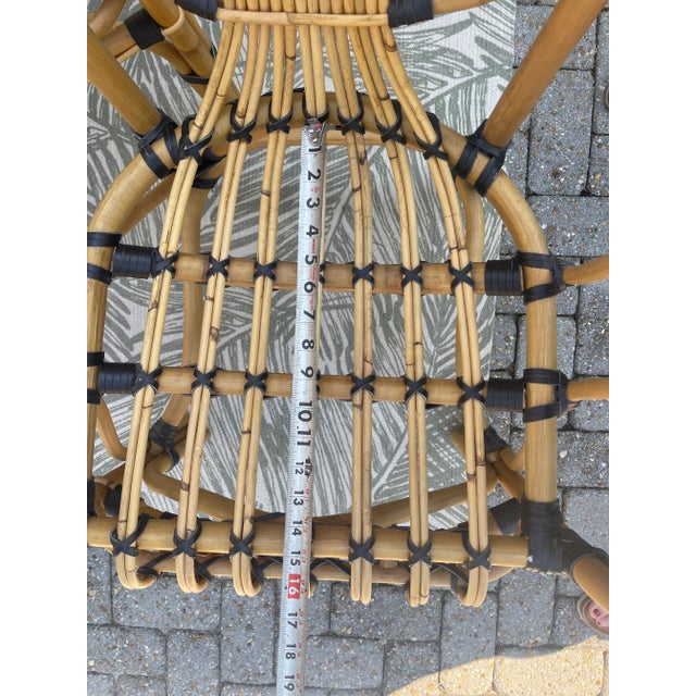 Set of 4 Beautiful Coastal Rattan Arm Chairs With Leather Accent For Sale - Image 10 of 11