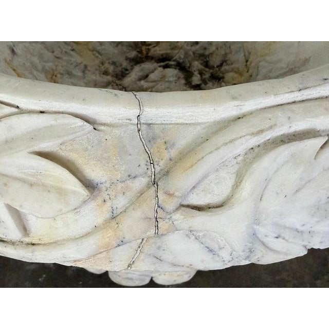 Pair of 19th Century Hand-Carved Carrara Marble Urn Planters, Italy For Sale - Image 10 of 13
