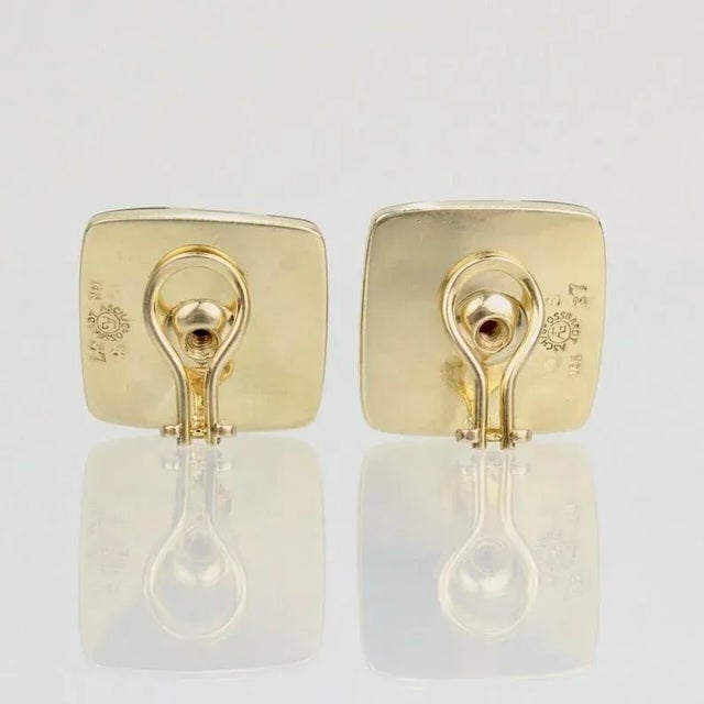 Asch Grossbardt Mosaic Multi-Gemstone Inlaid 14 Karat Gold Clip Earrings - 2 Pieces For Sale - Image 4 of 6