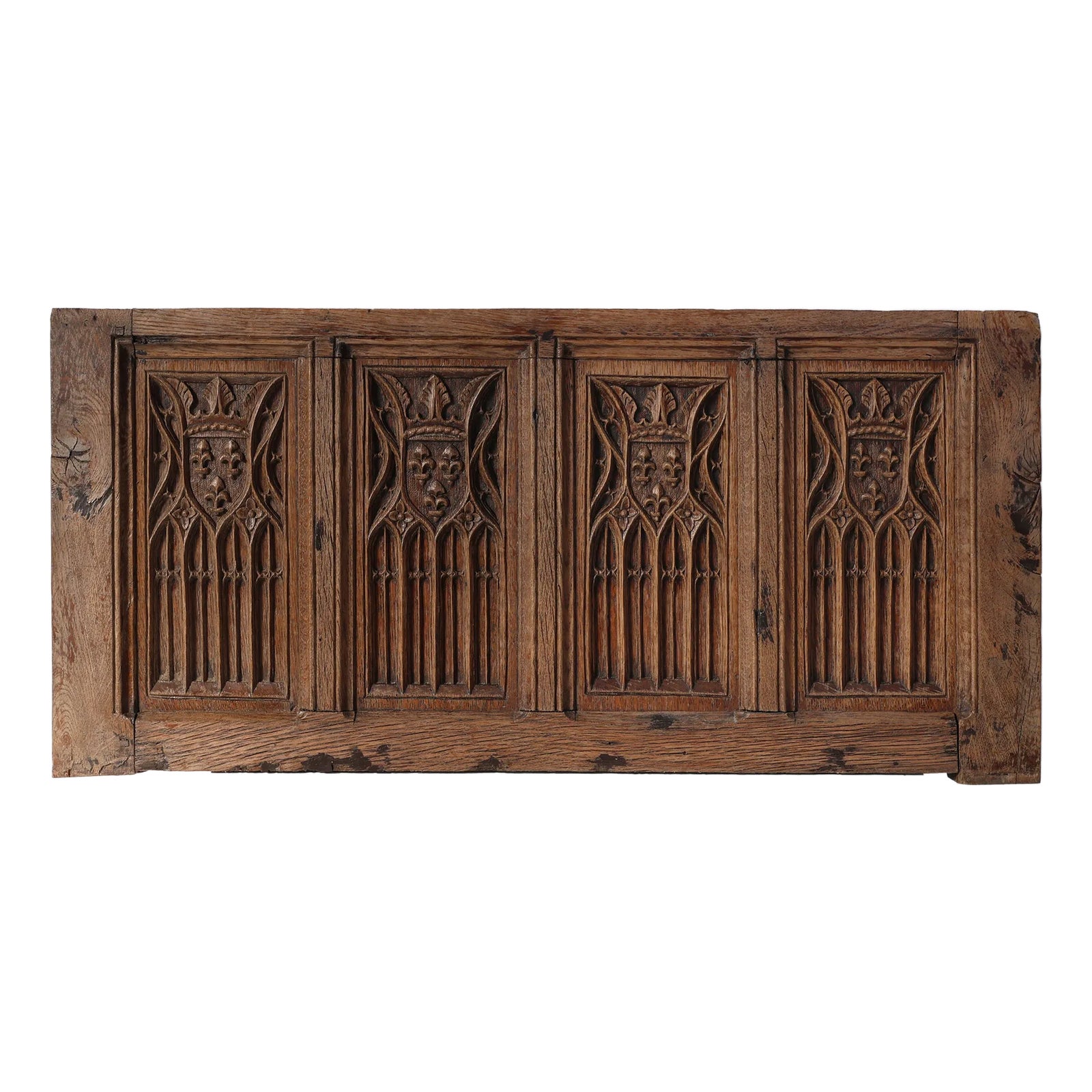 Neo-Gothic Flemish Hand-Carved Panel in Oak, 1850s | Chairish