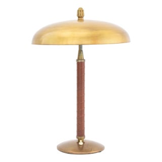 Einar Backstrom Model 5013 Brass and Leather Table Lamp, Circa 1945 For Sale