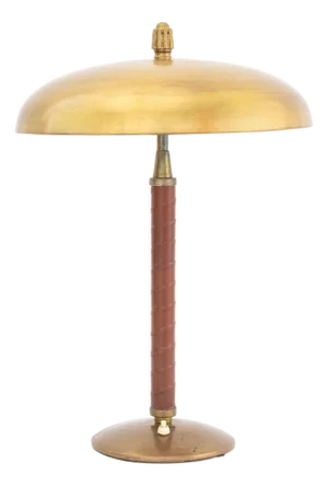 Einar Backstrom Model 5013 Brass and Leather Table Lamp, Circa 1945