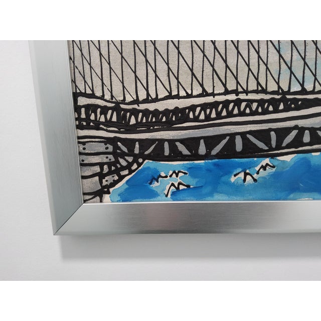 Original Mid Century Cityscape Painting of the Brooklyn Bridge by Edward Sokol 1979 For Sale - Image 16 of 18