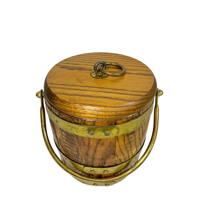 Mid 20th Century Vintage English-Style Wood & Brass Ice Bucket, Mid-Century For Sale - Image 5 of 15