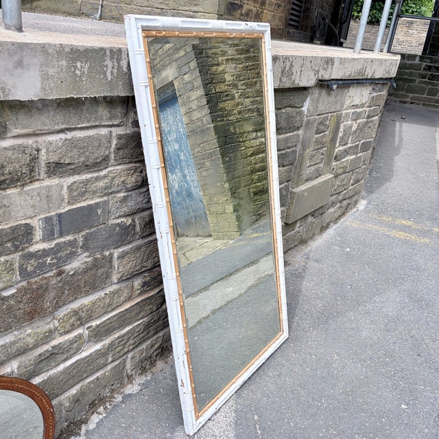 Wood Mid-Century White and Gilt Faux Bamboo Floor Mirror For Sale - Image 7 of 9
