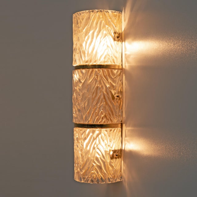 2000 - 2009 Modern Italian Brass and Murano Glass Textured Wall Sconces, Set of 2 For Sale - Image 5 of 11