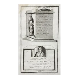 Antique Roman Figure and Epitaph Tomb Carving Engraving