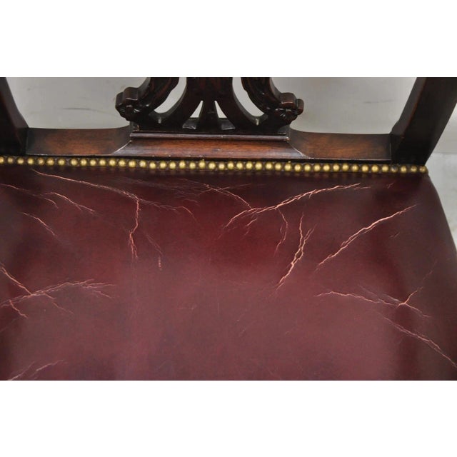 Antique Chippendale Georgian Carved Mahogany Ball and Claw Leather Arm Chair For Sale - Image 9 of 12