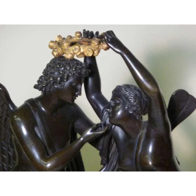 A Fine Important Russian Paris Bronze Patinated Malachite Pendulum Coronation Clock with a Paris movement. 'Psyche...