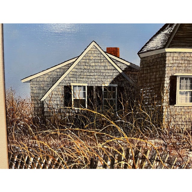 1980s Original Linda Stanton Moore Hyannisport Hypo Realism Winter Oil Painting Canvas For Sale - Image 11 of 15