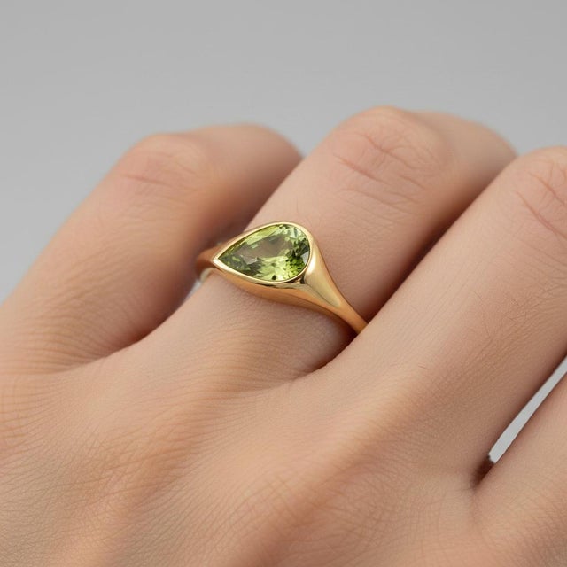 Not Yet Made - Made To Order Pear Peridot East-West Ring, Size 7.5 For Sale - Image 5 of 10